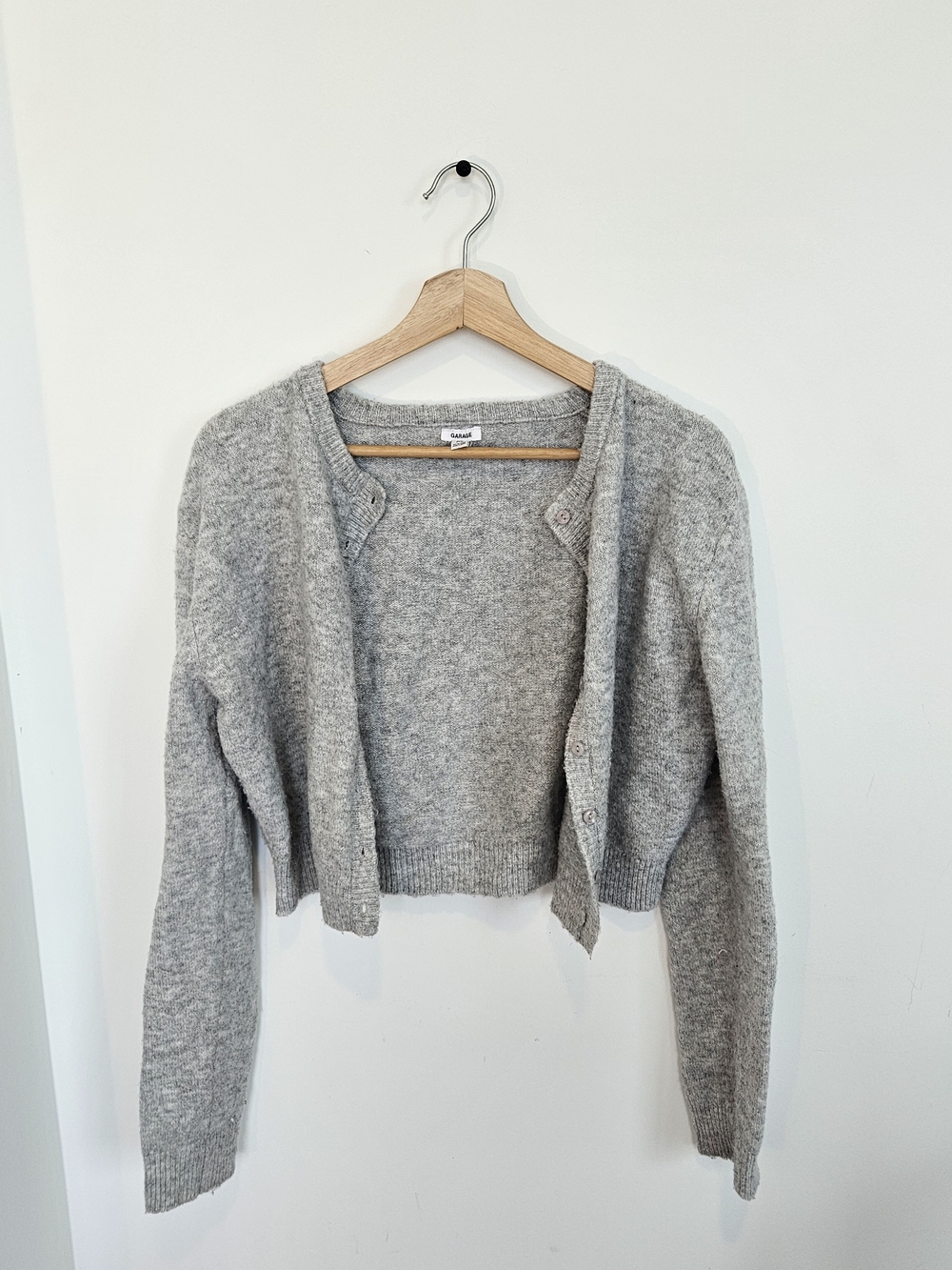 Garage Light Gray Cropped Button Cardigan